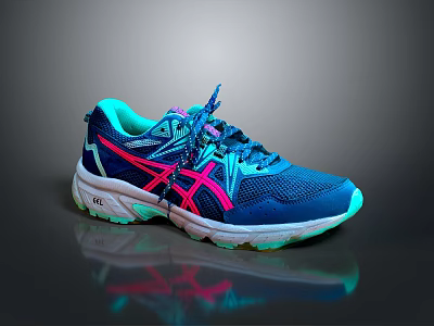 Blue Sports Shoes with Pink Teal Accents Mesh Upper and White Green Sole 3d model