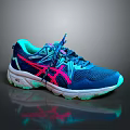 Blue Sports Shoes with Pink Teal Accents Mesh Upper and White Green Sole