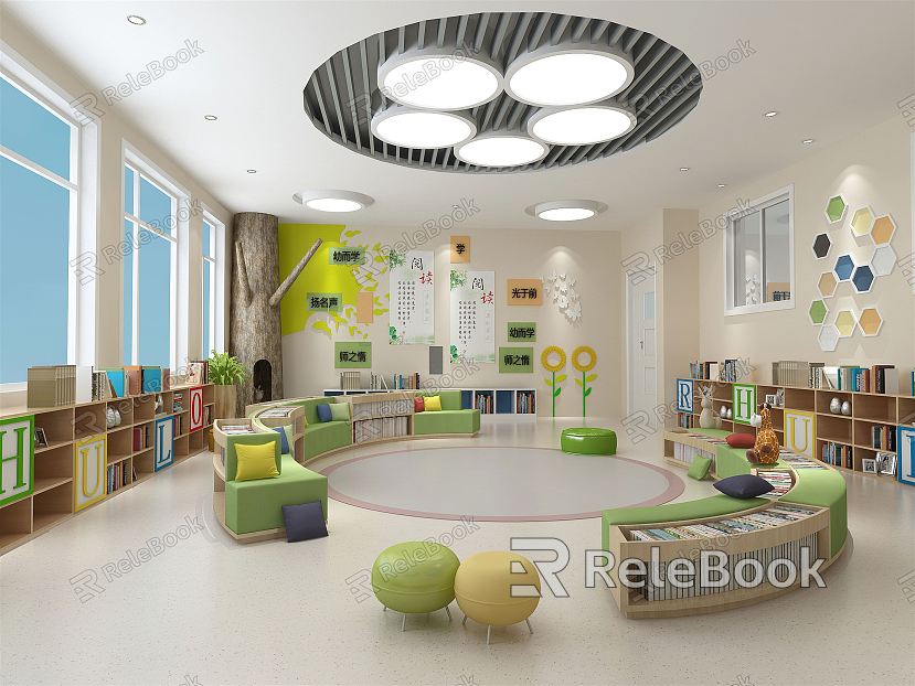 Modern Kindergarten Kindergarten Library Reading Room model