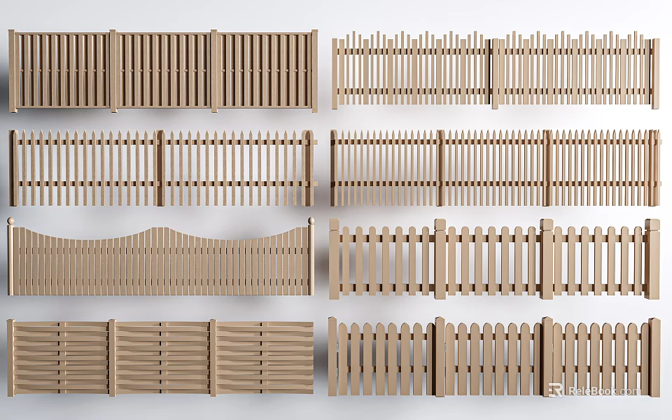 Various Wooden Railing Designs With Straight And Curved Styles For Outdoor Use 3d model 