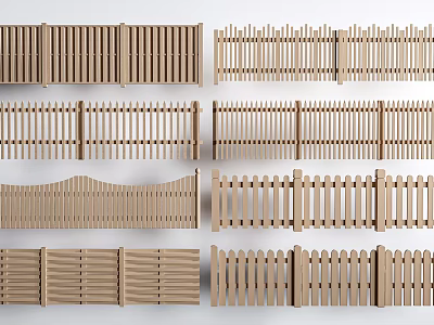 Various Wooden Railing Designs With Straight And Curved Styles For Outdoor Use 3d model
