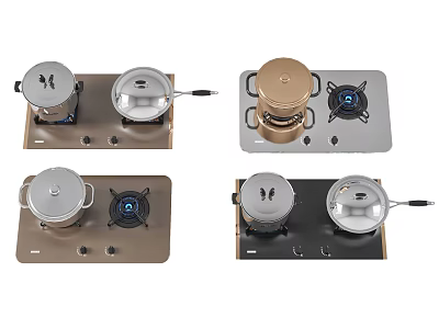 Modern Kitchen Stove Top Appliances Featuring Pots In Various Colors 3d model