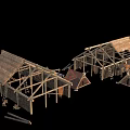 Traditional Thatched Roof Houses With Wooden Frame And Classic Architecture