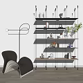 Modern Open Shelving Unit With Decorative Items Books Vase Chair And Floor Lamp