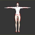 Full Body Stewardess In Red Uniform Standing With Arms Outstretched Against Dark Background