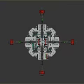Intricate Mechanical Structure 3D Model Featuring Symmetrical Design Red Silver Components And Extended Arms