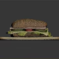 Delicious Multigrain Sandwich with Fresh Lettuce Tomato Ham and Cheese on Wooden Cutting Board