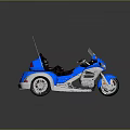 Modern Blue Motorcycle With Sidecar Chrome Parts And Leather Seats On Reflective Surface