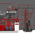 Red Industrial Pipes System With Valves Pumps And Equipment Installation