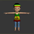 Cartoon Man With Arms Outstretched Wearing Green Vest Blue Pants Sandals And Colorful Headband