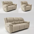 Modern Beige Leather Reclining Sofa Set With Three Seater And Single Chair