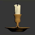Elegant White Candle In Golden Candlestick Holder With Tray And Handle