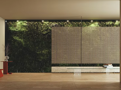 Modern Interior Green Plant Wall With Decorative Lighting And Natural Elements 3d model