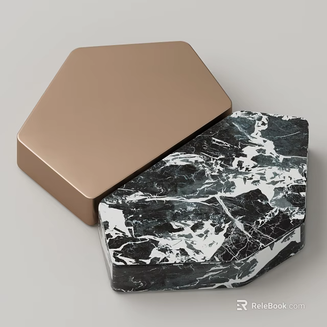 Golden Lid Decorative Box With Black White Marble Texture And Modern Design 3d model 