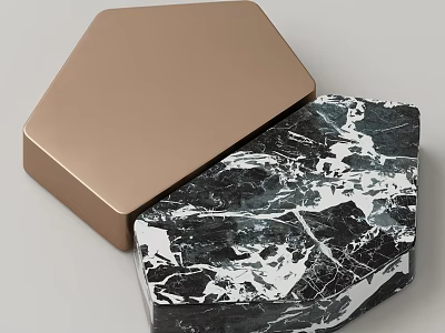 Golden Lid Decorative Box With Black White Marble Texture And Modern Design 3d model