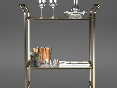 Stylish Gold Metal Frame Dining Table With Glassware Decanter Metal Cups And Books 3d model