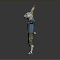 Cute Cartoon Rabbit Wearing Blue Cardigan White T shirt Camouflage Shorts Blue Shoes With Arms Outstretched