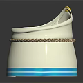 Stylish White Storage Container With Yellow Top Braided Rope Trim And Blue Bottom Stripe