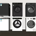 Modern Household Washing Machines in Various Black and White Styles Displayed