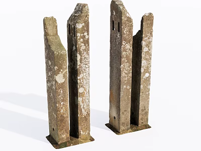Pair of Weathered Stone Columns With Historic Patina And Textured Surfaces 3d model