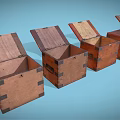 Vintage Wooden Commercial Storage Chests With Open Lids And Metal Corners