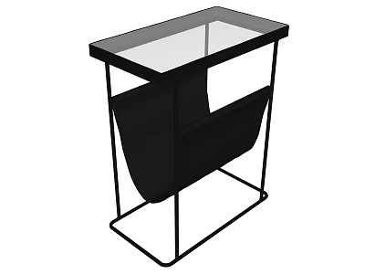 Contemporary Side Table Featuring Glass Top Black Metal Frame and Storage Pocket 3d model