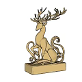 Golden Deer Shaped Sculpture Carving With Intricate Antlers And Square Base