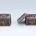 Dark Colored Decorative Boxes With Golden Emblem And Cross Pattern One Closed One Open 3d model