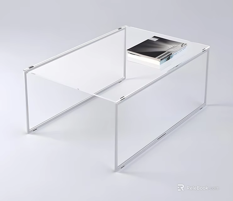 Minimalist Clear Coffee Table With Sleek Acrylic Frame And Stacked Books 3d model 