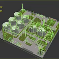 Industrial Storage Tank Facility Layout With Green Areas Vehicles And Equipment Model