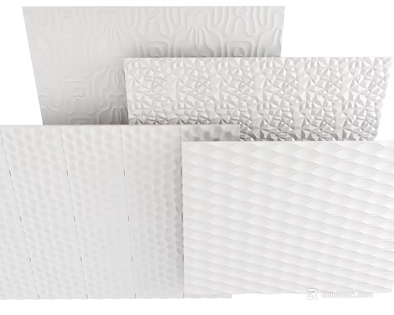 White Textured Decorative Wall Panels Featuring Different Pattern Designs For Interior 3d model 