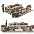 Modern Sofa Coffee Table Combination With Multiple Cushions Armchair And Decorative Vase 3d model