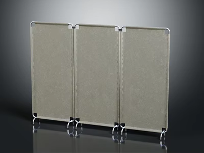 Three Panel Gray Room Divider With Metal Frame For Home Office Space 3d model