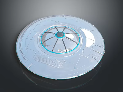 Futuristic Character Operating Transparent Circular Device With Blue Ring And Geometric Patterns 3d model