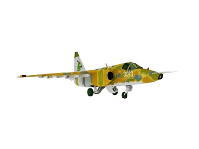 Camouflage Fighter Jet with Green and Yellow Paint Number 886 Wings Fuselage Landing Gear Down 3d model