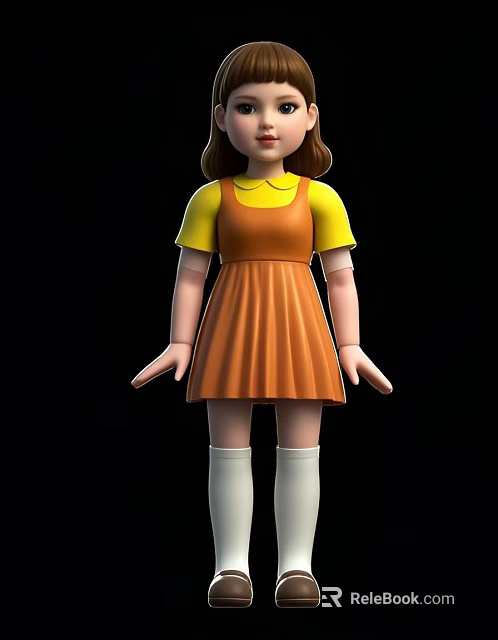3D Game and Movie Character Little Girl Wearing Yellow Top Orange Dress and White Stockings 3d model 