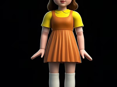 3D Game and Movie Character Little Girl Wearing Yellow Top Orange Dress and White Stockings 3d model