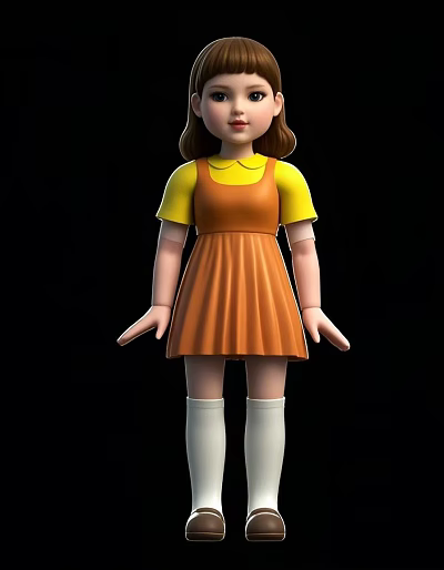 3D Game and Movie Character Little Girl Wearing Yellow Top Orange Dress and White Stockings 3d model