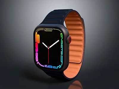 Stylish Smart Watch With Colorful Display And Blue Orange Strap Design 3d model