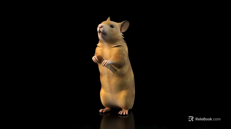 Adorable Brown Hamster Standing On Hind Legs Against Black Background With Shiny Surface 3d model 
