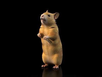 Adorable Brown Hamster Standing On Hind Legs Against Black Background With Shiny Surface 3d model