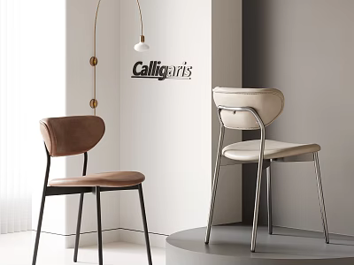Modern Minimalist Dining Chairs With Brown Velvet And Beige Fabric Seats And Metal Legs 3d model