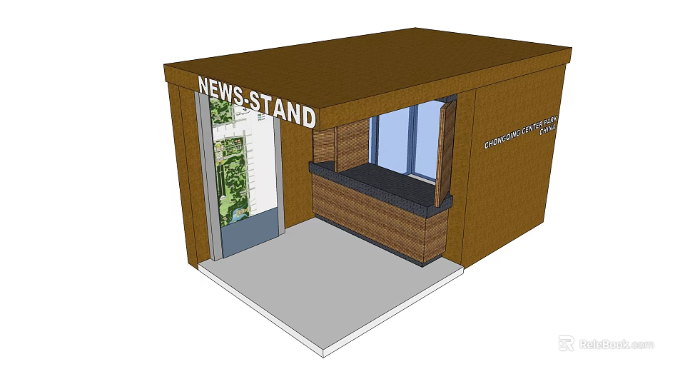 News Stand Brown Exterior Design With Glass Door And Display Counter 3d model 