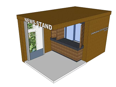 News Stand Brown Exterior Design With Glass Door And Display Counter 3d model