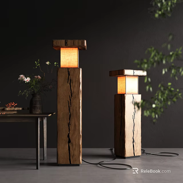 Wooden Floor Lamp With Square Top And Warm Glow For Cozy Home Ambience 3d model 
