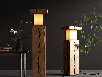 Wooden Floor Lamp With Square Top And Warm Glow For Cozy Home Ambience 3d model