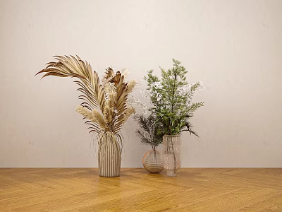 Vase Flower Floral Ornaments Green Plant Beauty Chen Small Piece 3d model