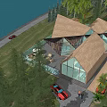 Detached Villa With Triangular Roof Glass Walls Palm And Pine Trees Mountain View Terrace