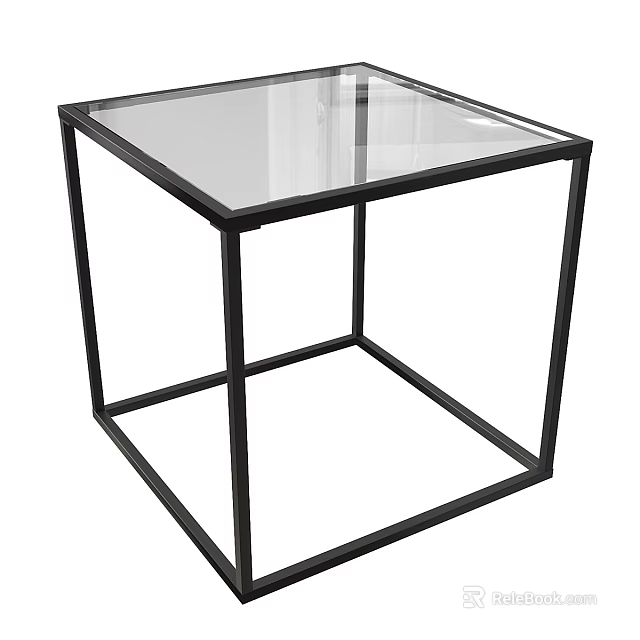 Modern Coffee Table with Black Metal Frame and Clear Glass Top Design 3d model 