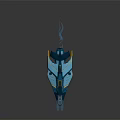 Futuristic Blue And Yellow Sci Fi Vehicle With Streamlined Design Transparent Cockpit And Tail Fins